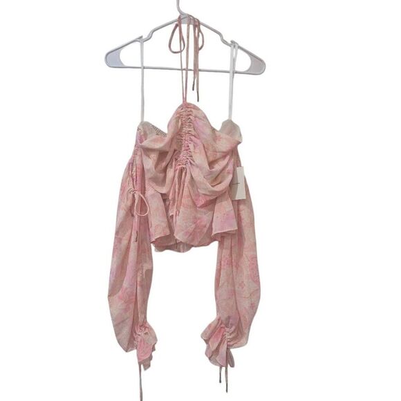 Tularosa Women's Cream & Pink Poly Georgette Top NEW - Picture 3 of 15